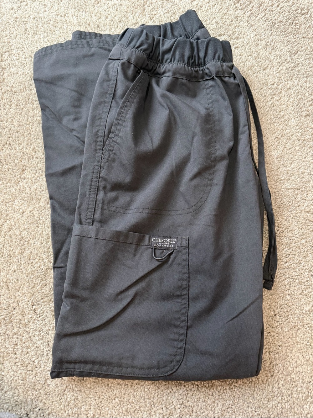Cherokee Women’s Black Cargo Scrub Pants with Drawstring Waist Size Small